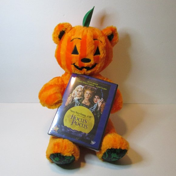 Build A Bear Jack-O-Lantern striped pumpkin Halloween BAB & Hocus Pocus DVD lot - Picture 1 of 15